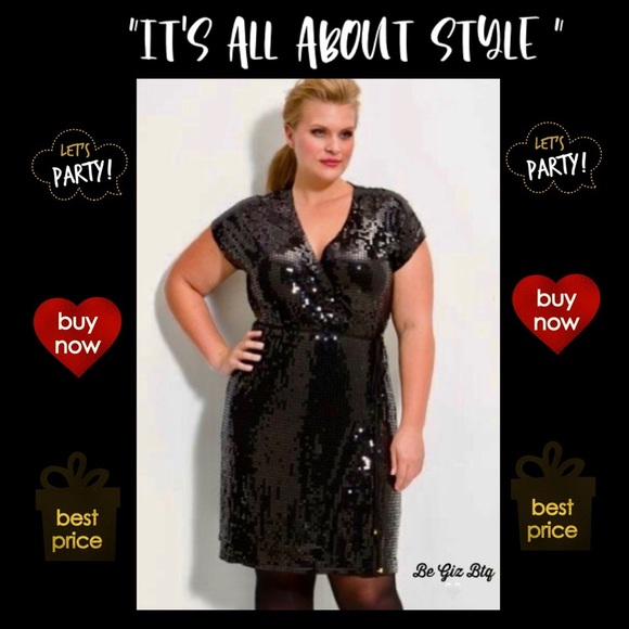 🆕MICHAEL By Michael Kors Black Sequin Wrap Dress Plus Size 3X New - Picture 3 of 11